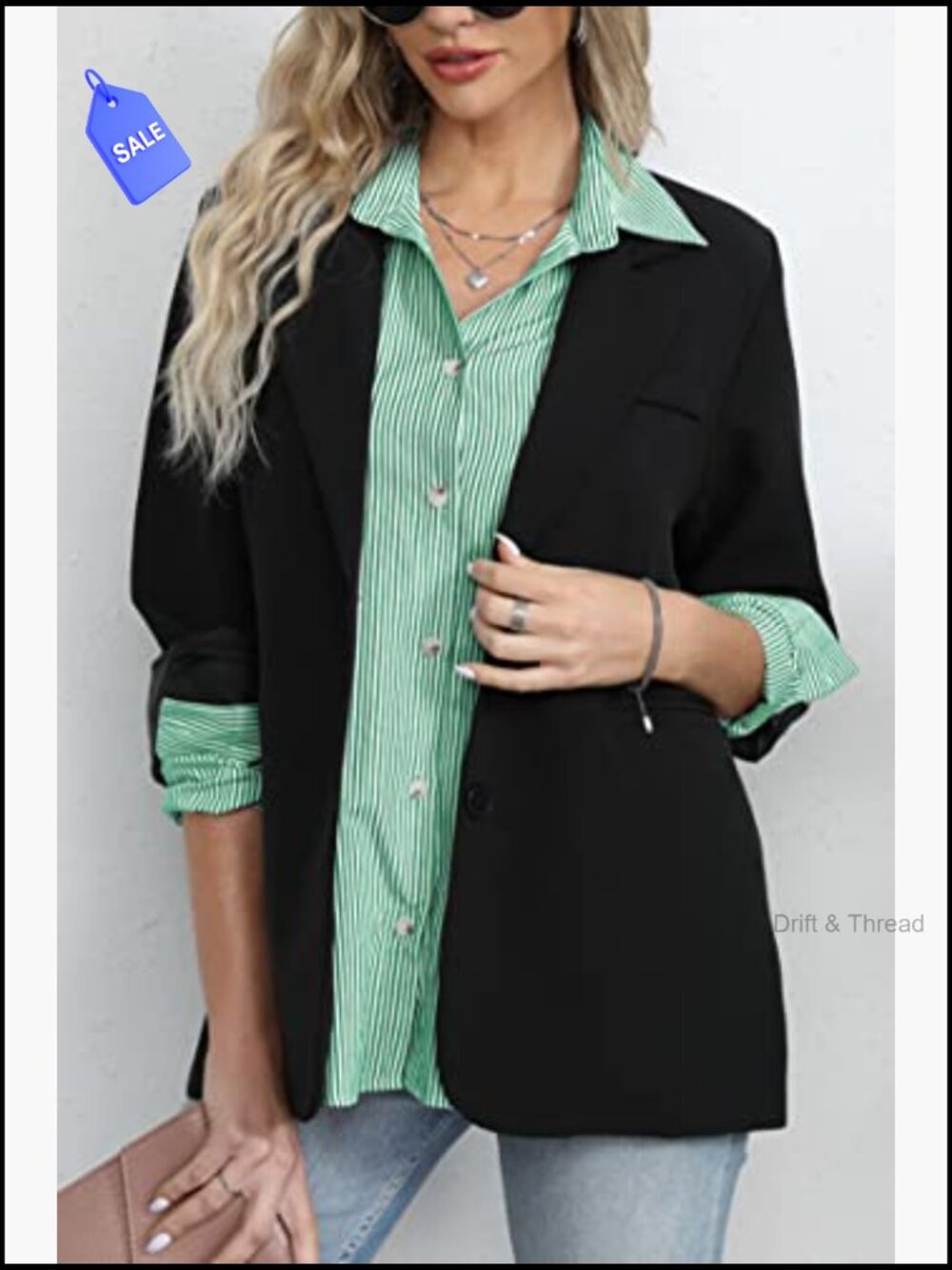 Striped Button Down Shirt Long Sleeve Collared Office Work Blouse - Picture 4 of 7